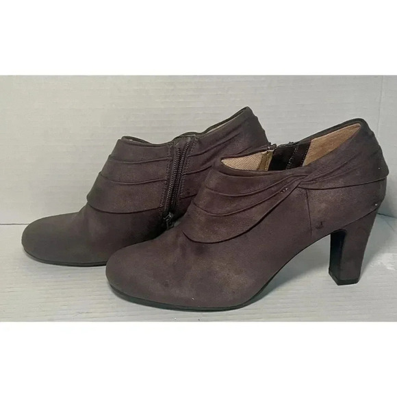LifeStride Booties Womens 6 Brown Corie Suede String Zip Block Shoes Boots - Picture 2 of 7